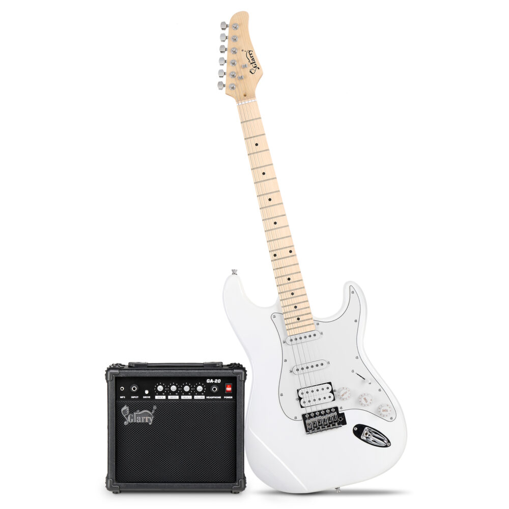 Glarry GST Stylish H-S-S Pickup Electric Guitar Kit with 20W AMP Bag Guitar Strap White #JL06-69703397 - Image 7