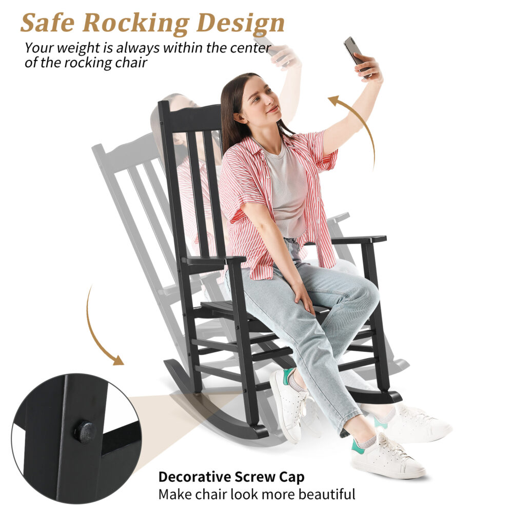 68.5*86*115CM Square Wooden Rocking Chair Wavy Backboard Black #SY-51220946 - Image 4