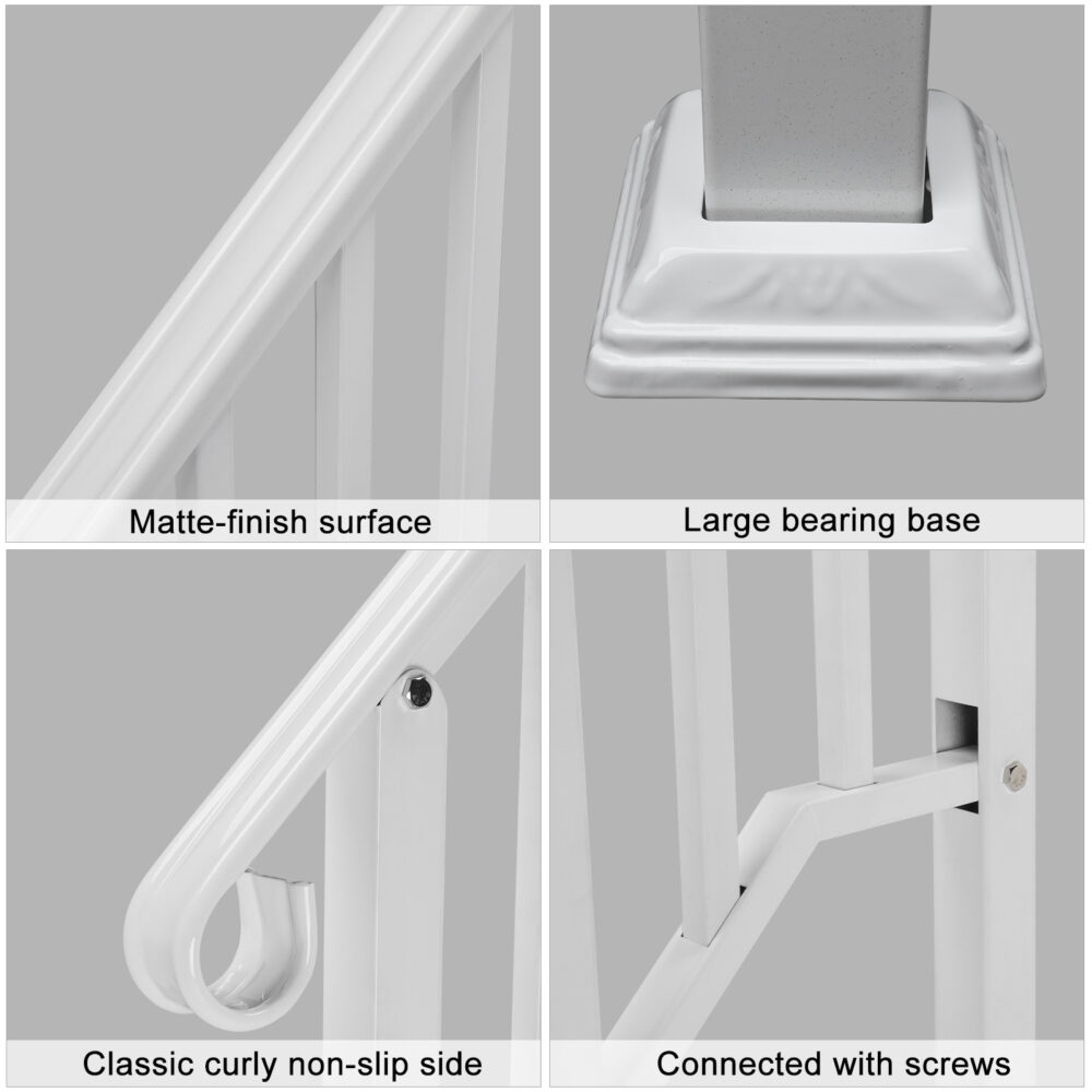 Handrails for Outdoor Steps, Iron Handrail Fits 3 Step, Transitional Handrail with Installation Kit, White #SY-26338450 - Image 7