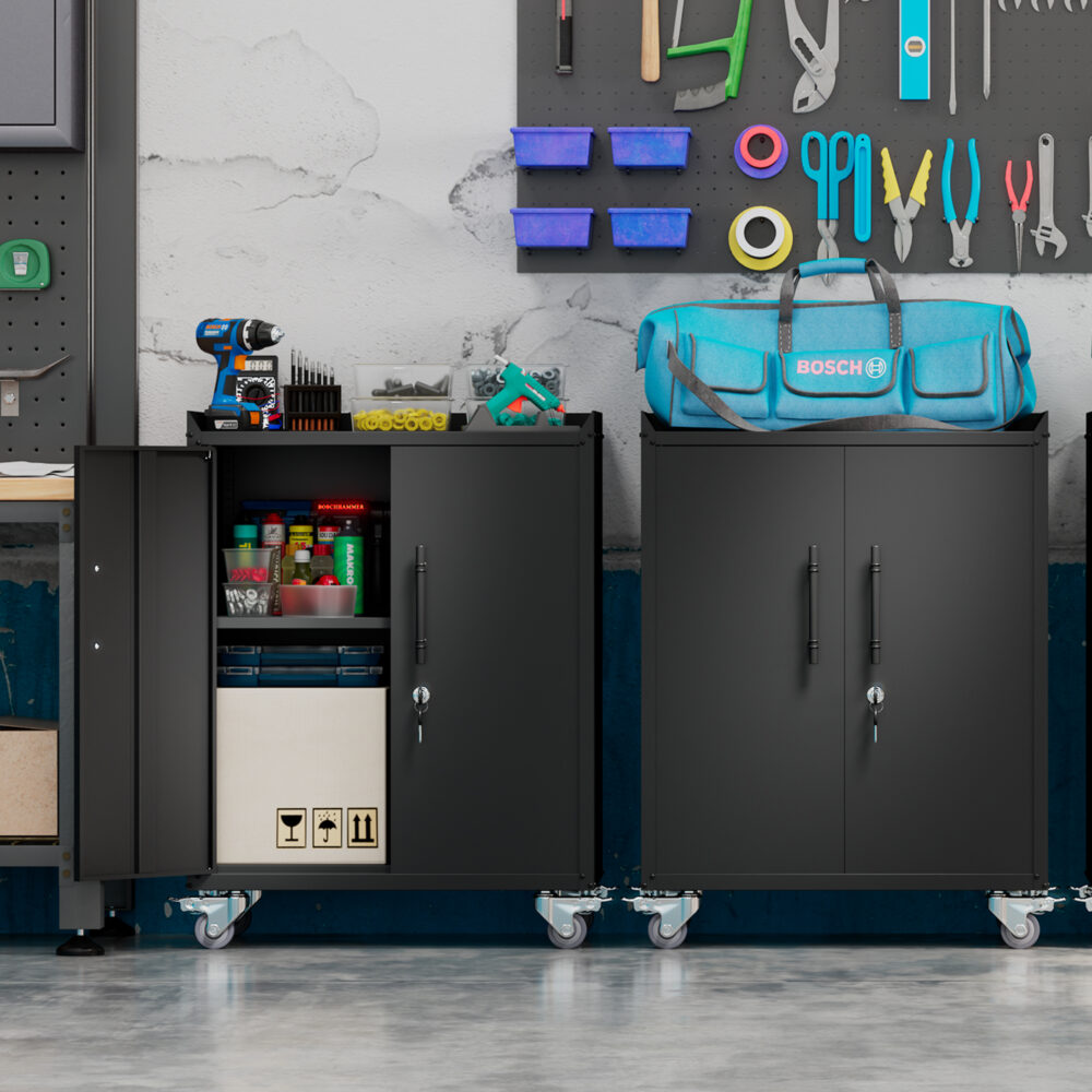 2 Door Tool Cabinets for Garage, Lockable Garage Storage Cabinet, Locking Metal Storage Cabinet with Wheels, Rolling Tool Chest, Assembly Required H34*W30.3*D18 #JL06-69278319 - Image 11