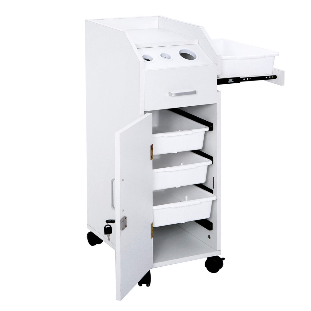 Hair Salon Storage Cart with Wheels & 3 Hair Dryer Holders & 4 Drawers & Lock & 2 Keys, Hairdressing Tools Station Mobile Makeup Case White #SY-96176342 - Image 11