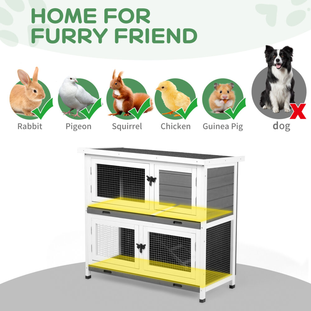 2 Story Solid Wood Rabbit Hutch Bunny Cage with 2 Large Main Rooms, Indoor Outdoor Rabbit House Guinea Pig Cage Pet House for Small Animals with 2 Removable Trays, Grey #JL06-92572519 - Image 7