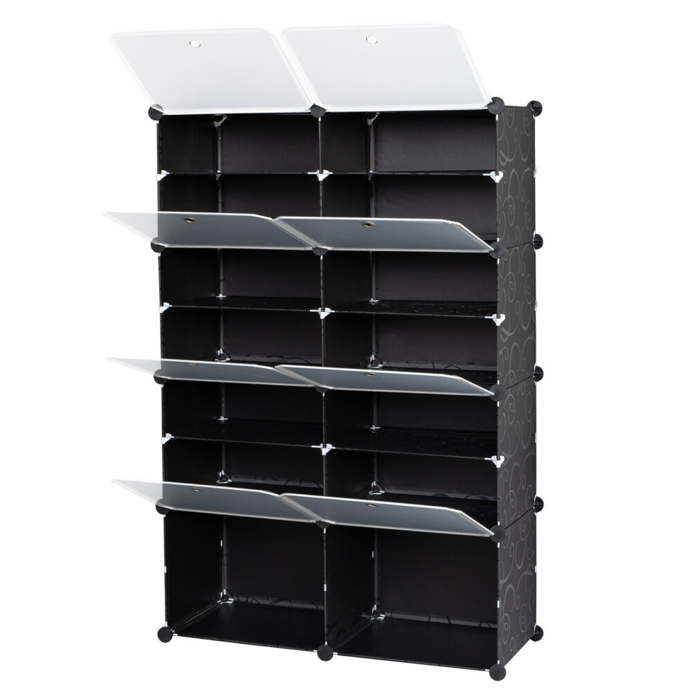 7-Tier Portable 28 Pair Shoe Rack Organizer 14 Grids Tower Shelf Storage Cabinet Stand Expandable for Heels, Boots, Slippers, Black #SY-95760738 - Image 6