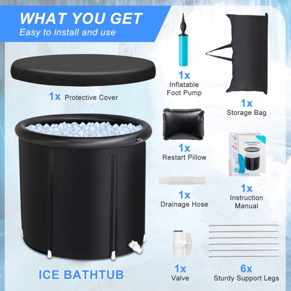 Ice Bath Tub for Athletes with Cover, 105 Gallons Cold Plunge Tub for Recovery, Multiple Layered Portable Ice Bath Plunge Pool, Black #SY-00383086 - Image 13