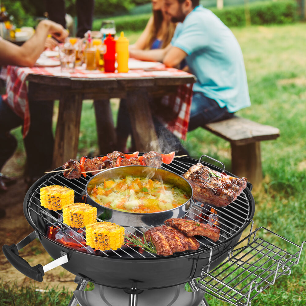 28-Inch Portable Charcoal Grill with Wheels and Storage Holder, Porcelain-Enameled Lid and Ash Catcher & Thermometer, Round Barbecue Kettle Grill Bowl Wheels for Outdoor Party Camping Picnic #SY-65389357 - Image 5