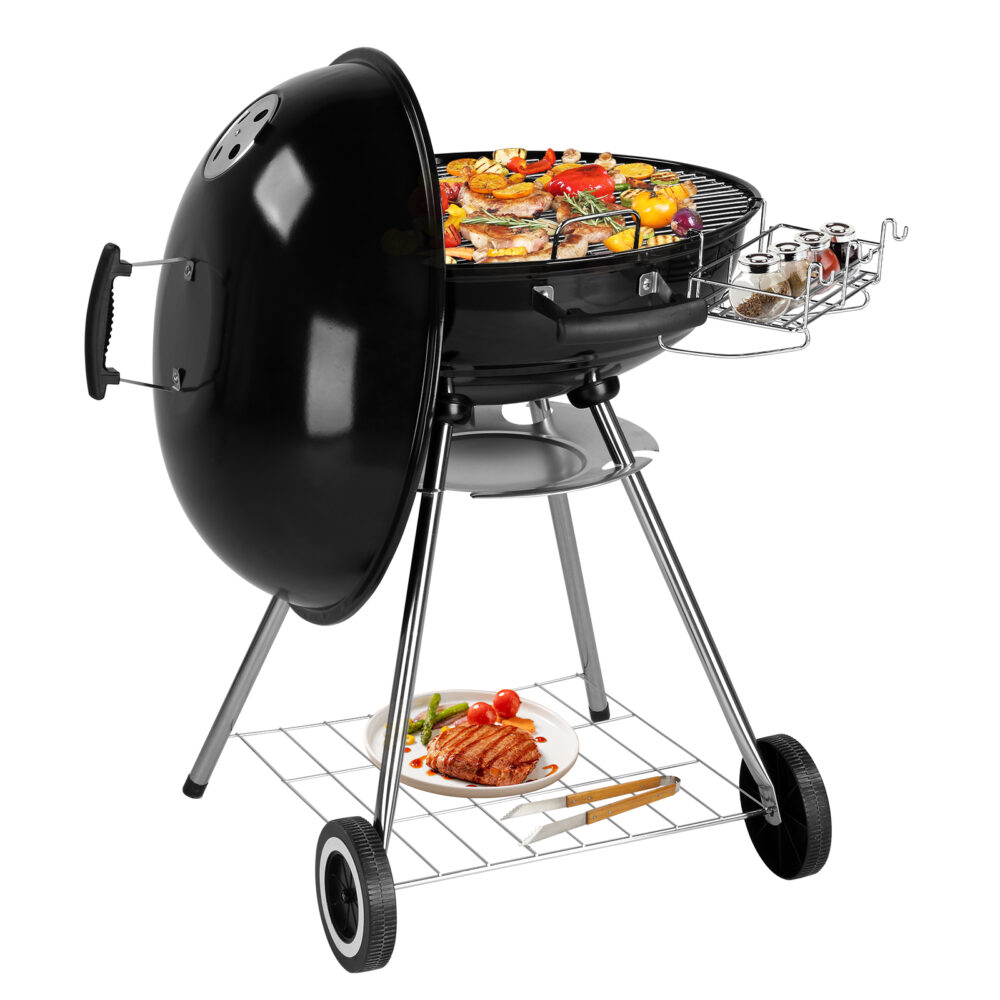 28-Inch Portable Charcoal Grill with Wheels and Storage Holder, Porcelain-Enameled Lid and Ash Catcher & Thermometer, Round Barbecue Kettle Grill Bowl Wheels for Outdoor Party Camping Picnic #SY-65389357 - Image 10