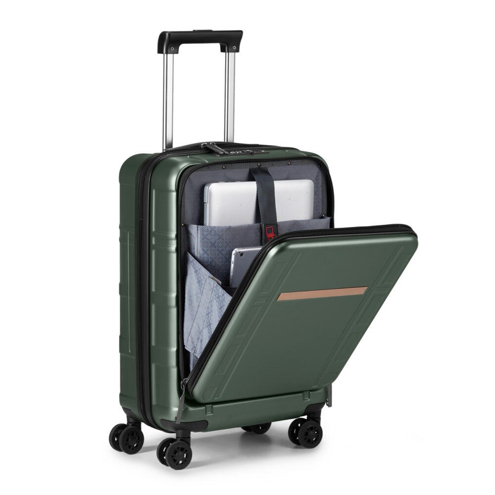 Carry on Luggage 22 X 14 X 9 Airline Approved, ABS+PC 20 Inch Luggage with Front Compartment, Double Spinner Wheels, TSA Lock，Dark Green Color #SY-30074238 - Image 3