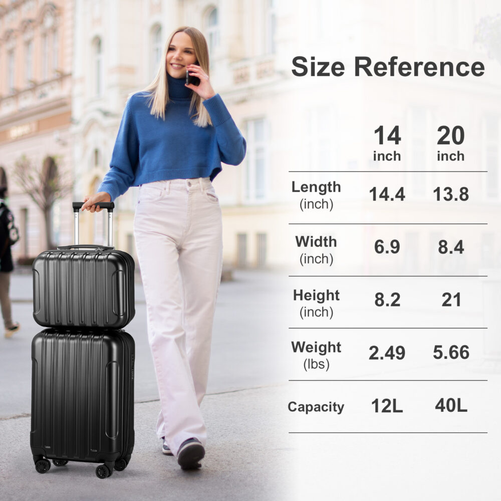 2 Piece Luggage Set, 20" Carry-On Expandble Luggage Hardside Lightweight Suitcase, 14" Mini Cosmetic Cases #SY-71033973 - Image 4