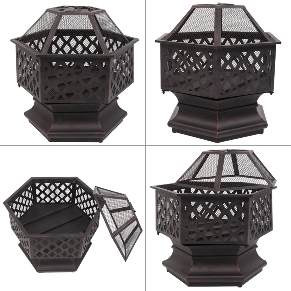 22" Hexagonal Shaped Iron Brazier Wood Burning Fire Pit Decoration for Backyard Poolside #SY-06542003 - Image 6