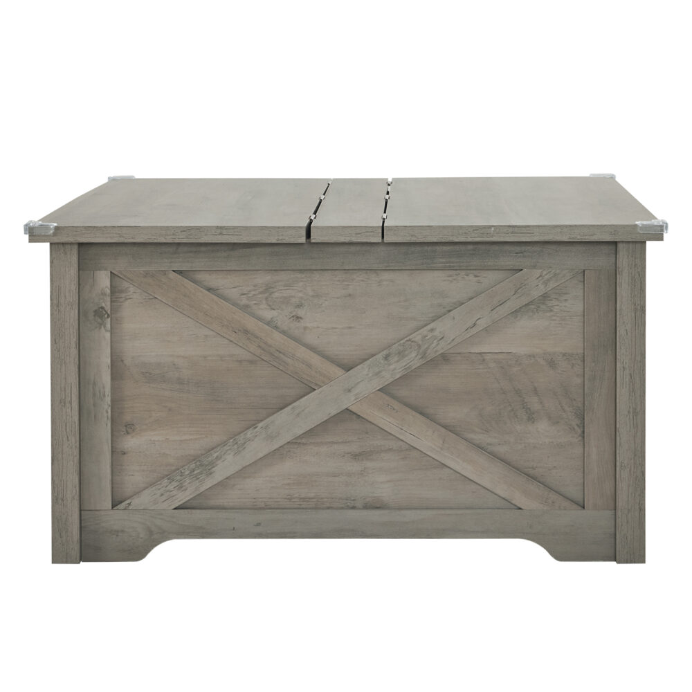 Farmhouse Coffee Table, Square Wood Center Table with Large Hidden Storage Compartment for Living Room, Rustic Cocktail Table with Hinged Lift Top for Home, Rustic Gray #JL06-02342395 - Image 4