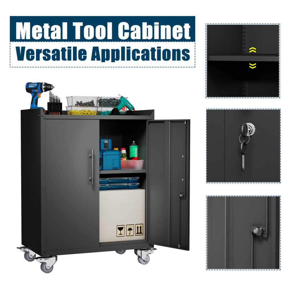 2 Door Tool Cabinets for Garage, Lockable Garage Storage Cabinet, Locking Metal Storage Cabinet with Wheels, Rolling Tool Chest, Assembly Required H34*W30.3*D18 #JL06-69278319 - Image 7