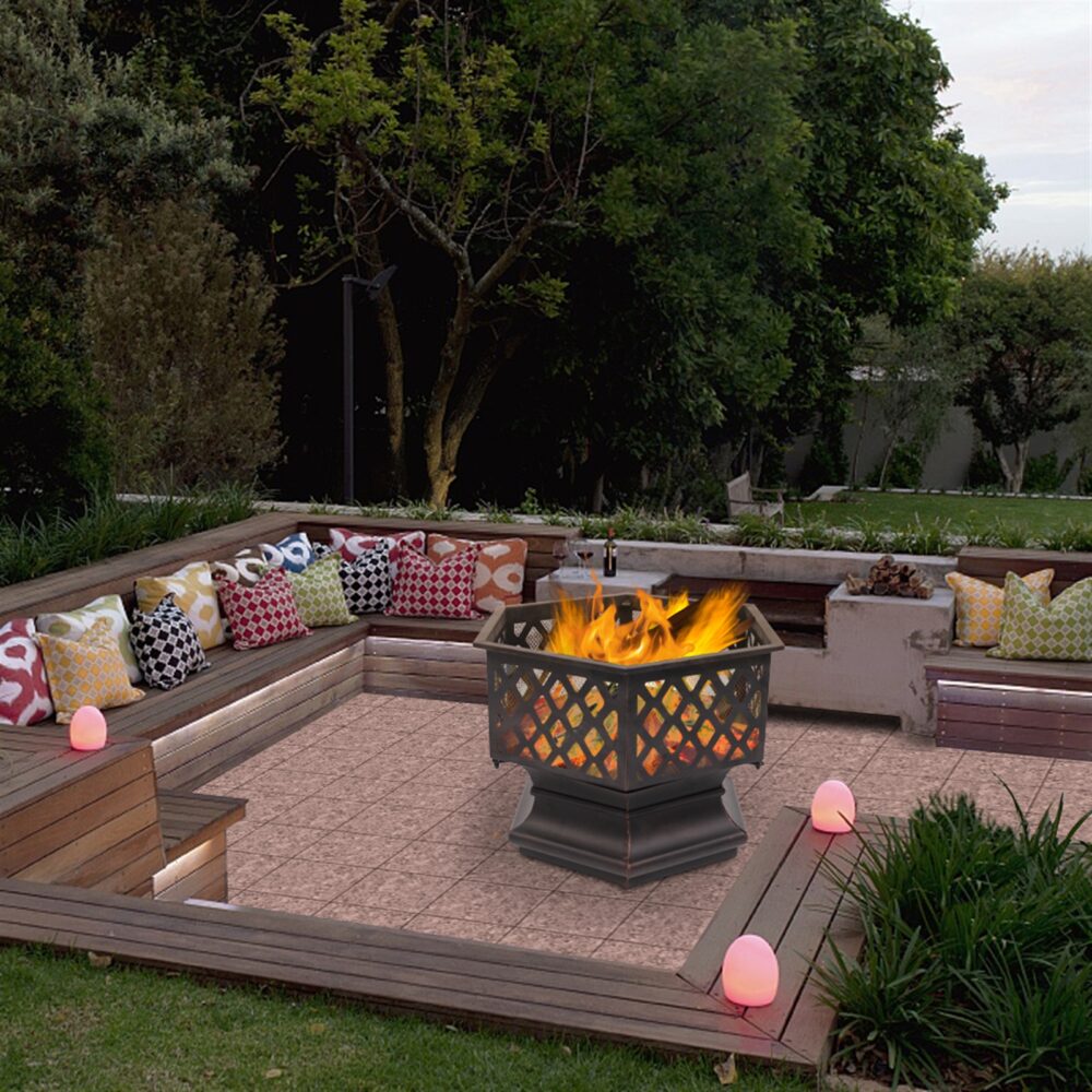 22" Hexagonal Shaped Iron Brazier Wood Burning Fire Pit Decoration for Backyard Poolside #SY-06542003 - Image 8