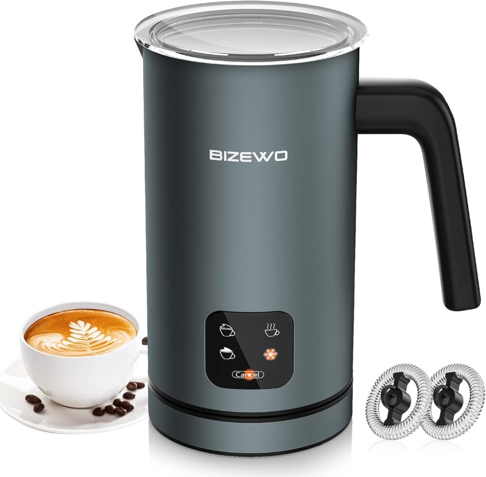 Frother for Coffee, Milk Frother, 4 IN 1 Automatic Hot and Cold Foam Maker, BIZEWO Stainless Steel Milk Steamer for Latte, Cappuccinos, Macchiato, Hot Chocolate Milk with LED Touch #JL06-02429932