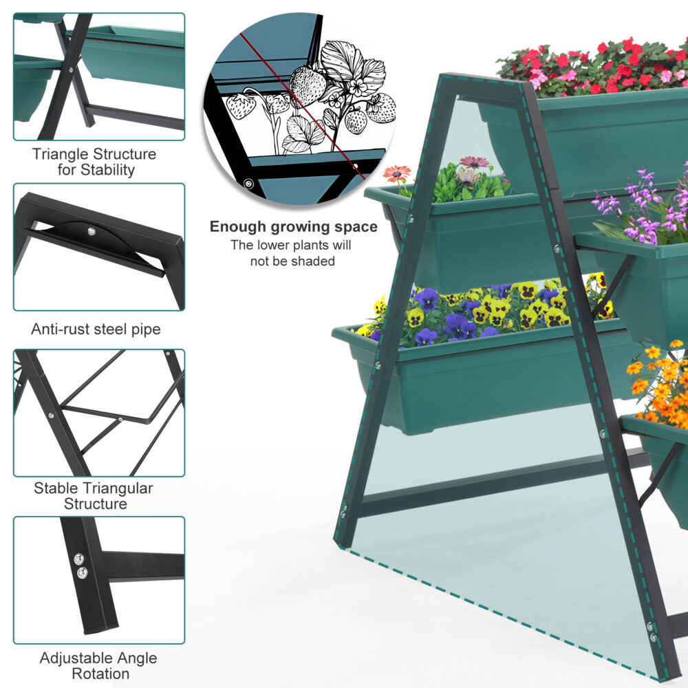 Raised Garden Planter Bed, Tiered Planter Stand with 5 Boxes, Vertical Raised Garden Bed for Herbs, Flowers, or Vegetables in Patio Balcony Indoor Outdoor #SY-22492182 - Image 7