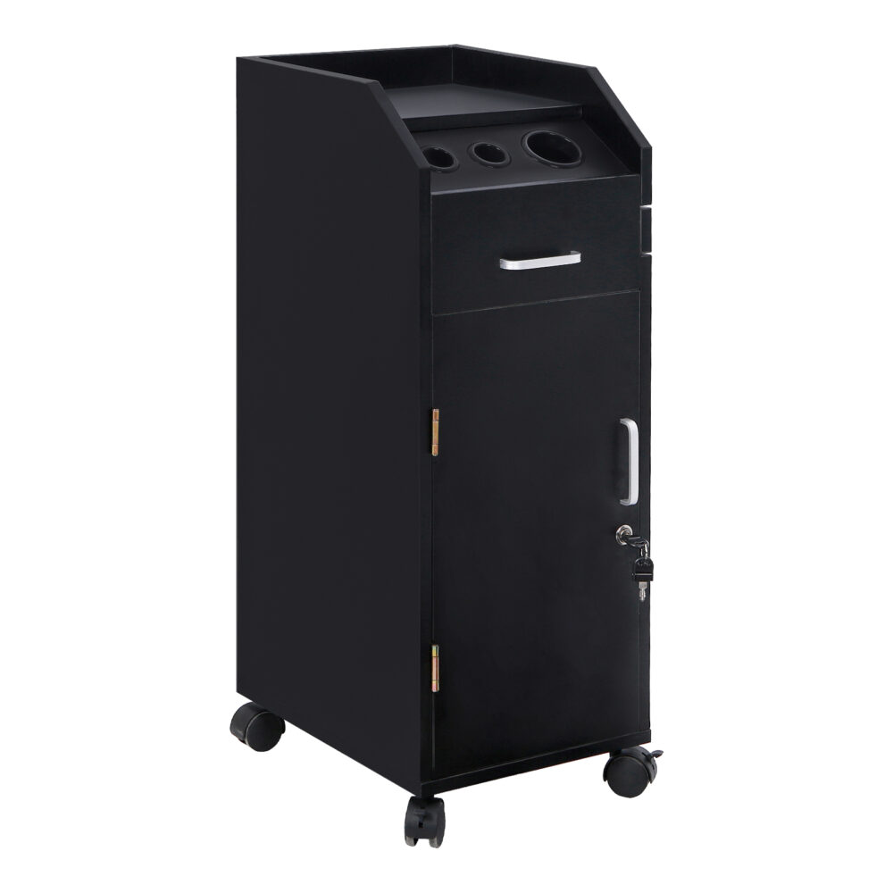 Hair Salon Storage Cart with Wheels & 3 Hair Dryer Holders & 4 Drawers & Lock & 2 Keys, Hairdressing Tools Station Mobile Makeup Case Black #SY-08788011