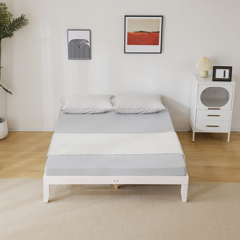 Basic bed frame washed white Queen 206*151*30.5cm wooden bed #JL06-73717443