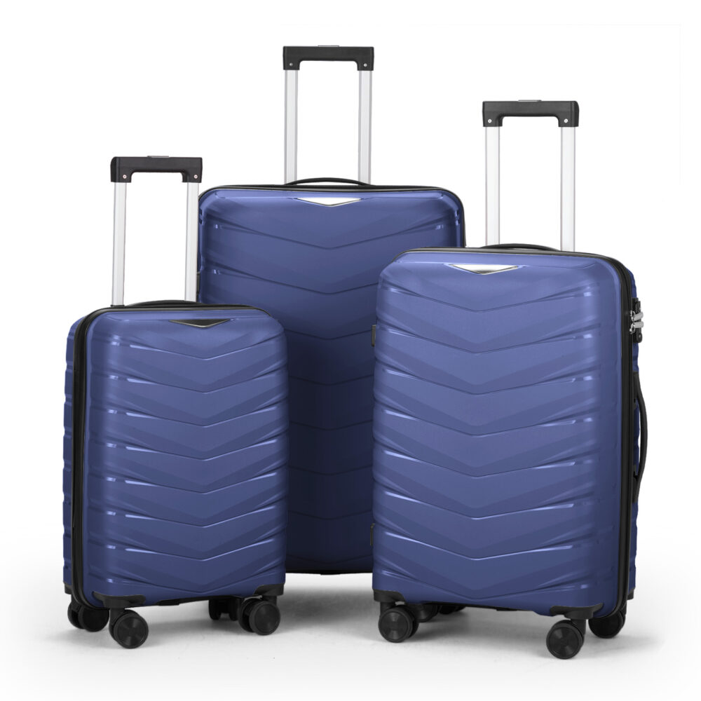 FCH V-shaped stripes 3-in-1 PP trolley case 20in 24in 28in PP iron trolley classic color - dark blue (grain pattern) #SY-93246634