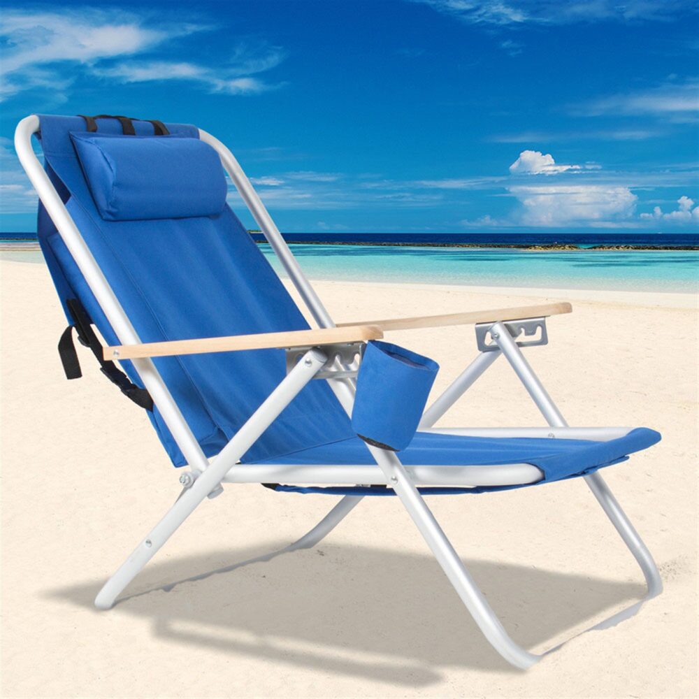 Portable High Strength Beach Chair with Adjustable Headrest Blue #JL06-99460325