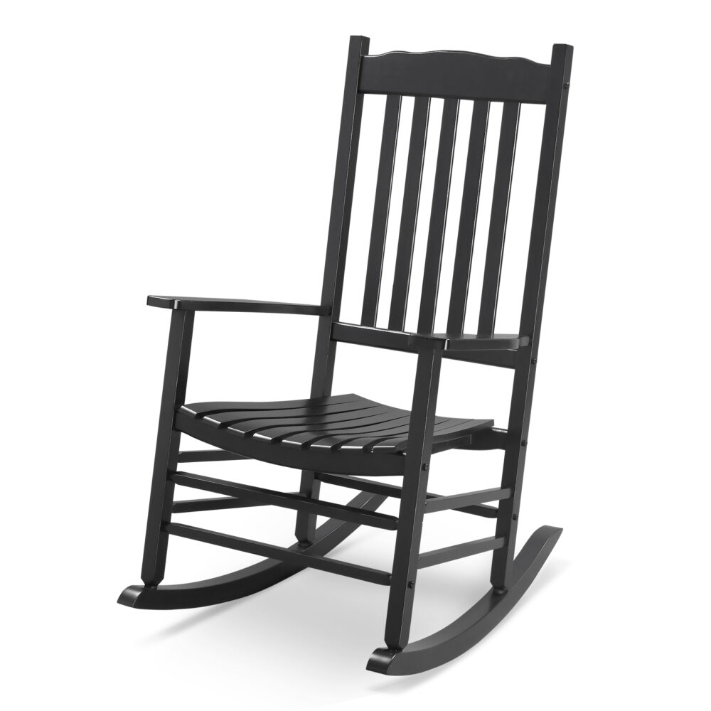 68.5*86*115CM Square Wooden Rocking Chair Wavy Backboard Black #SY-51220946