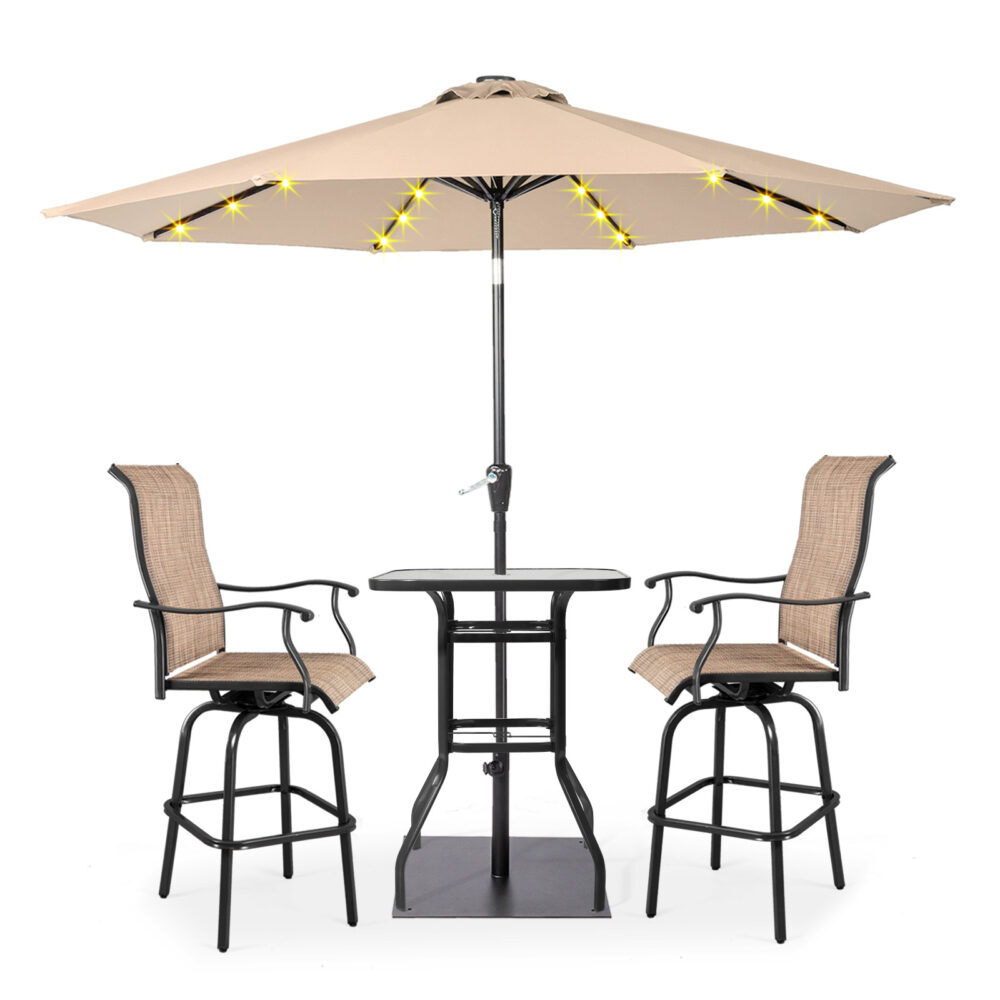 9FT Umbrella Waterproof Folding Sunshade Beige With Light( Not Included Umbrella Base) #SY-26402710 - Image 10