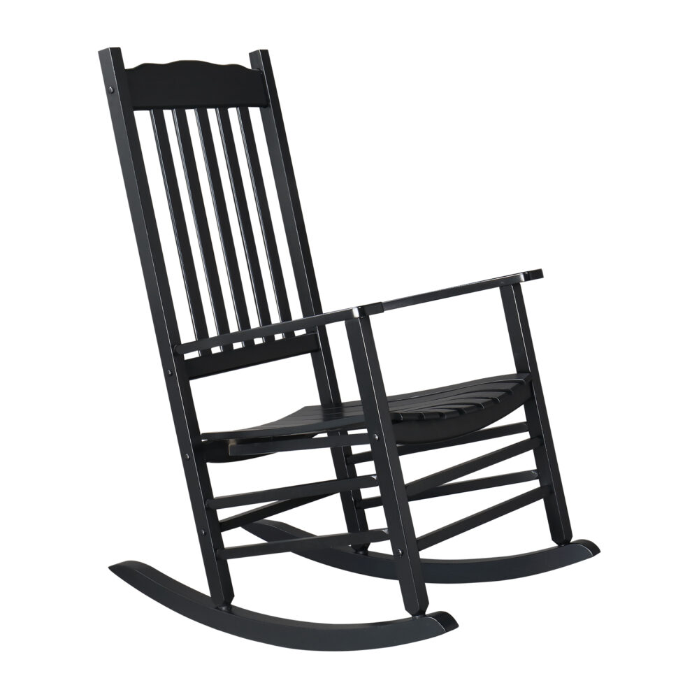 68.5*86*115CM Square Wooden Rocking Chair Wavy Backboard Black #SY-51220946 - Image 9