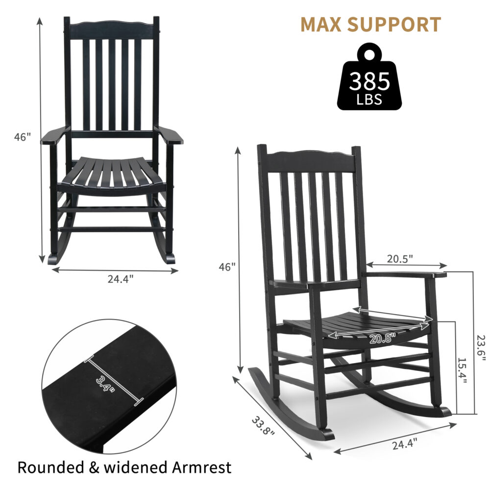 68.5*86*115CM Square Wooden Rocking Chair Wavy Backboard Black #SY-51220946 - Image 10