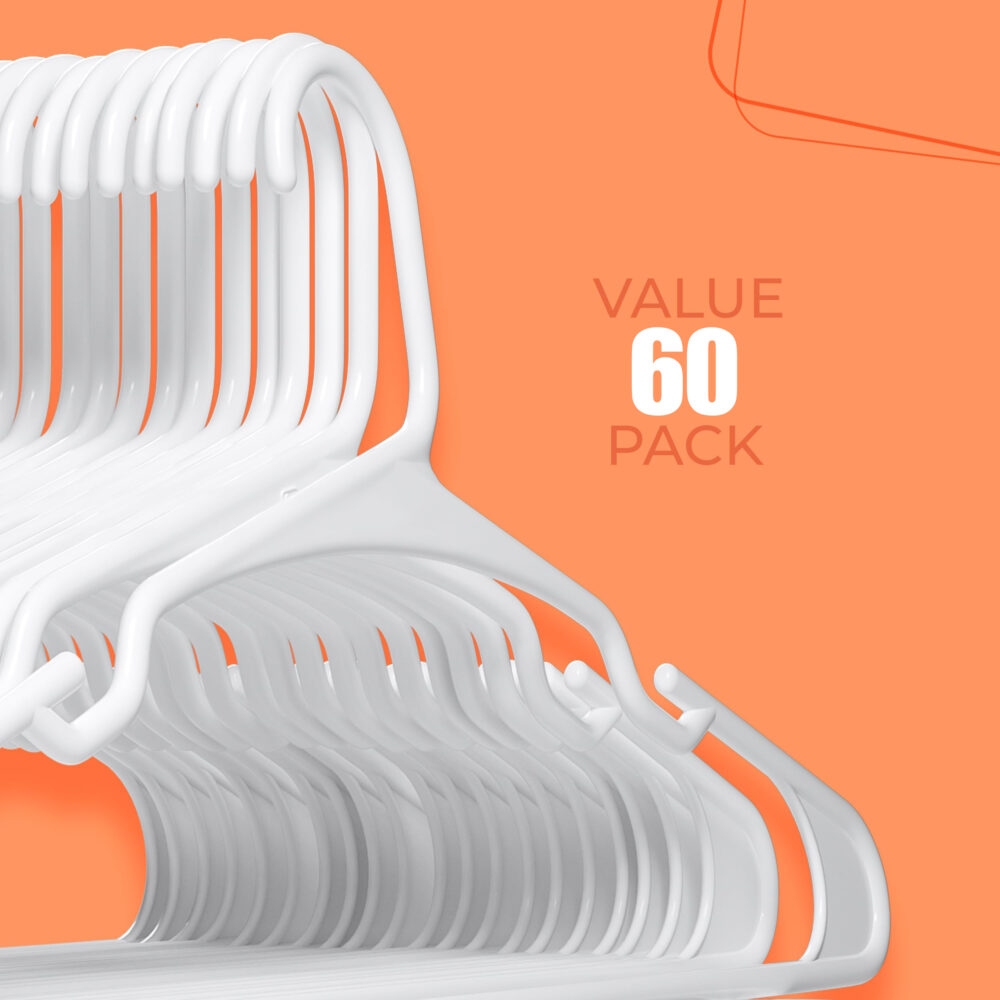 With Shoulder Grooves Space-Saving 60Pcs PP Hangers for Clothes - Durable, Multi-Use for Shirts, Pants, Coats, Dresses & Suits - Ideal for Closet Organization (White) #JL06-09703771 - Image 10