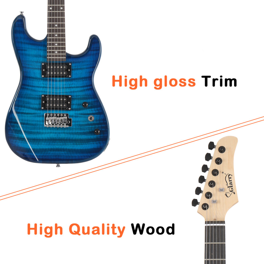 Glarry GST Stylish H-H Pickup Tiger Stripe Electric Guitar Kit with 20W AMP Bag Guitar Strap Blue #JL06-12856769 - Image 28