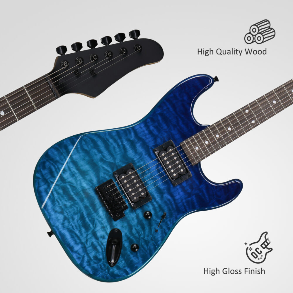 39in Electric Guitar H-H Pickups Trans Blue suit for Heavier Rock #JL06-75010223 - Image 8