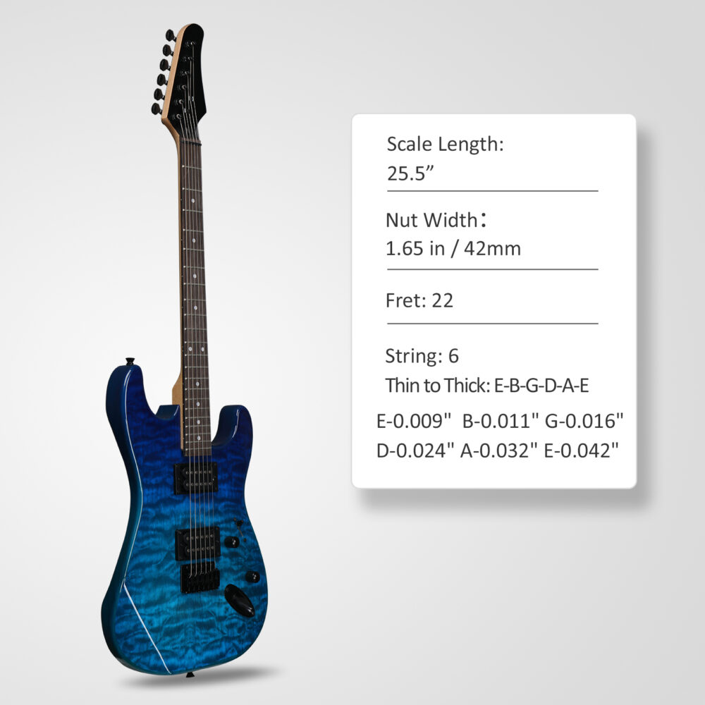 39in Electric Guitar H-H Pickups Trans Blue suit for Heavier Rock #JL06-75010223 - Image 9