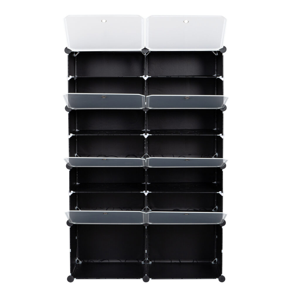 7-Tier Portable 28 Pair Shoe Rack Organizer 14 Grids Tower Shelf Storage Cabinet Stand Expandable for Heels, Boots, Slippers, Black #SY-95760738 - Image 12