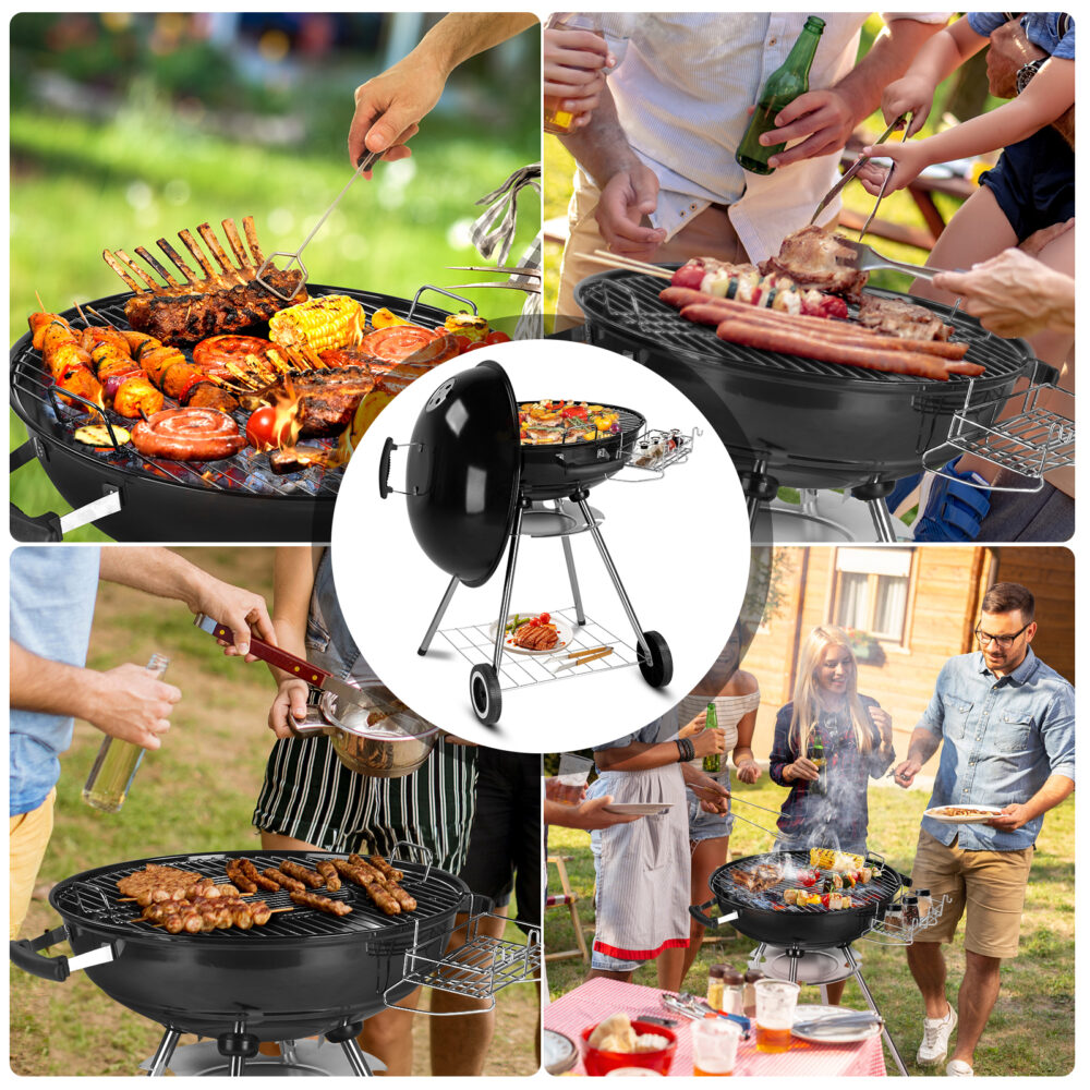 28-Inch Portable Charcoal Grill with Wheels and Storage Holder, Porcelain-Enameled Lid and Ash Catcher & Thermometer, Round Barbecue Kettle Grill Bowl Wheels for Outdoor Party Camping Picnic #SY-65389357 - Image 12