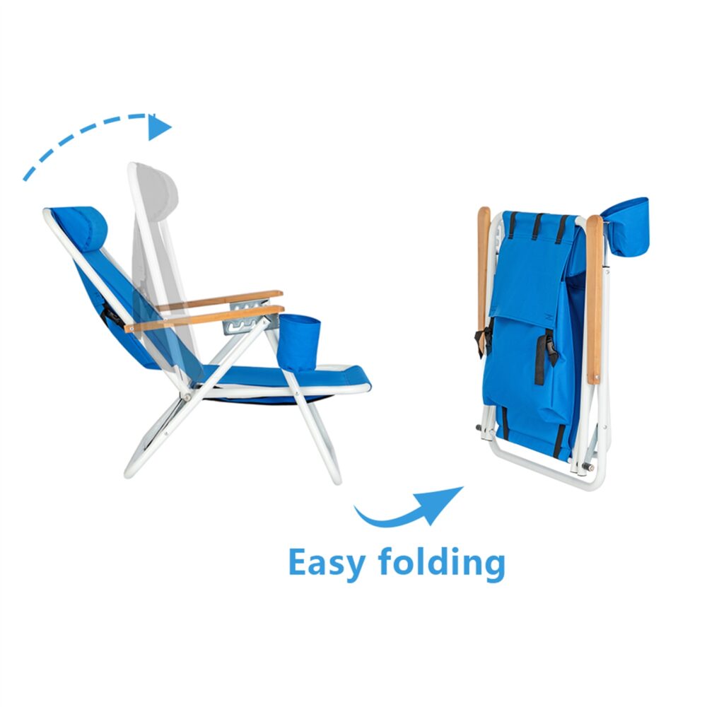 Portable High Strength Beach Chair with Adjustable Headrest Blue #JL06-99460325 - Image 14