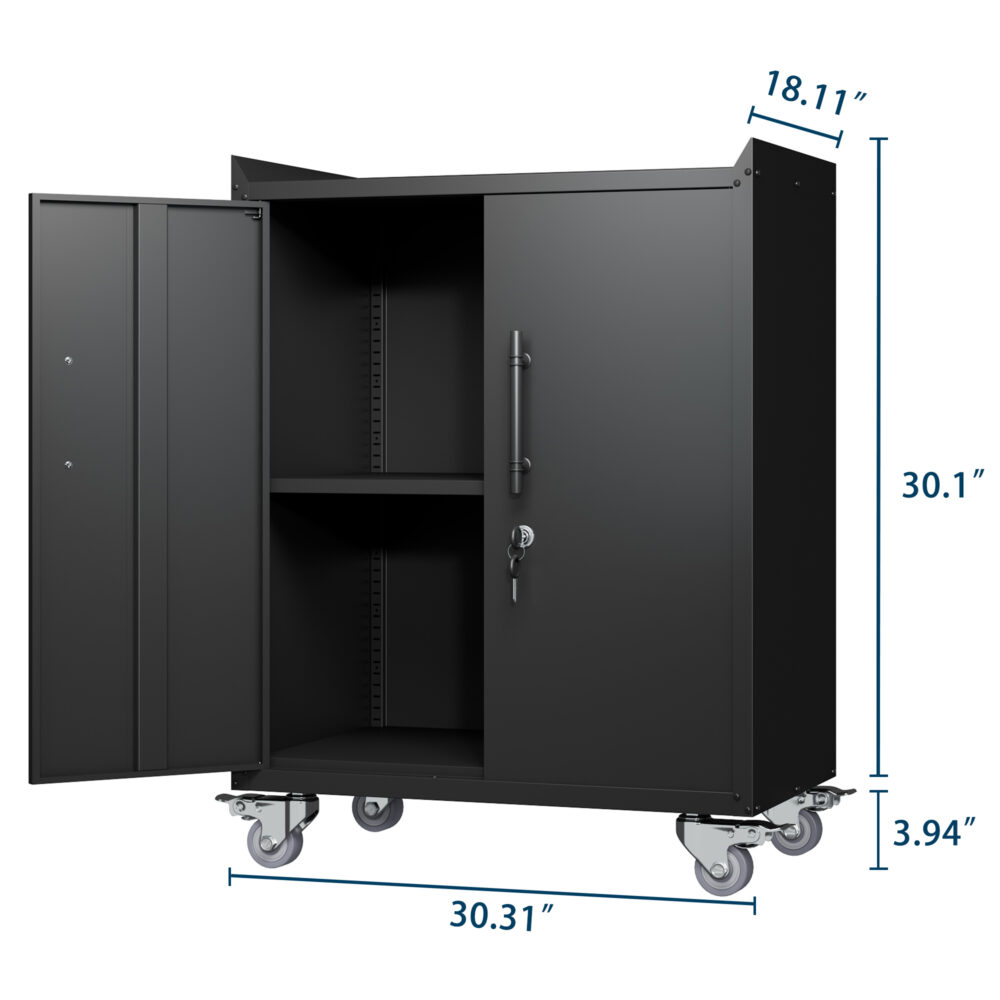 2 Door Tool Cabinets for Garage, Lockable Garage Storage Cabinet, Locking Metal Storage Cabinet with Wheels, Rolling Tool Chest, Assembly Required H34*W30.3*D18 #JL06-69278319 - Image 16