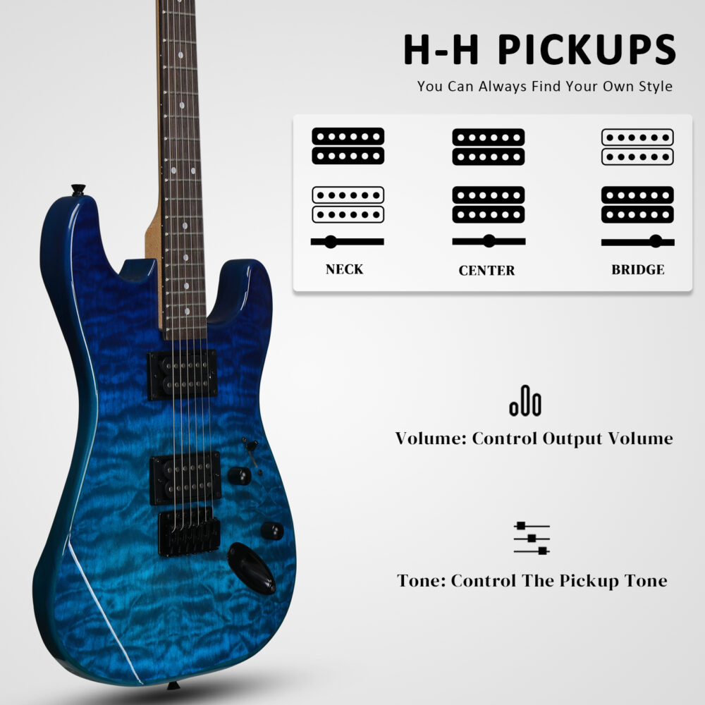 39in Electric Guitar H-H Pickups Trans Blue suit for Heavier Rock #JL06-75010223 - Image 11