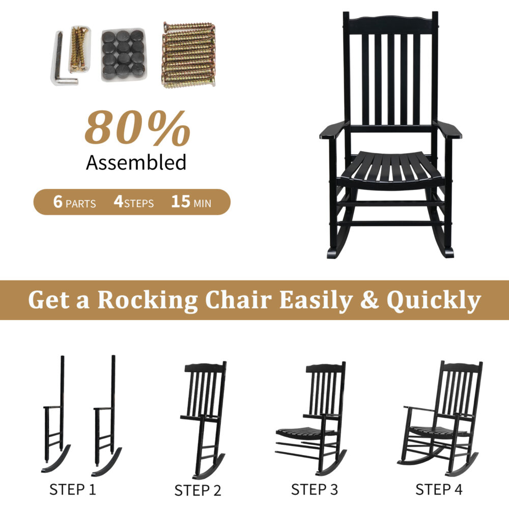 68.5*86*115CM Square Wooden Rocking Chair Wavy Backboard Black #SY-51220946 - Image 14