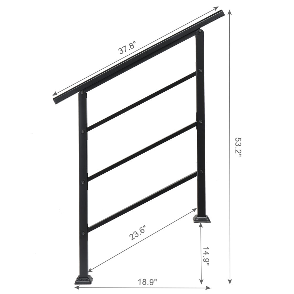 Handrails for Outdoor Steps, Wrought Iron Handrail Fits 1 or 3 Steps, Transitional Handrail with Installation Kit, Black #SY-66442124 - Image 10