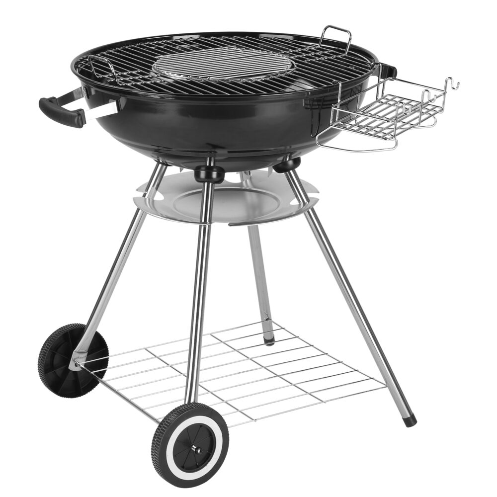 28-Inch Portable Charcoal Grill with Wheels and Storage Holder, Porcelain-Enameled Lid and Ash Catcher & Thermometer, Round Barbecue Kettle Grill Bowl Wheels for Outdoor Party Camping Picnic #SY-65389357 - Image 13