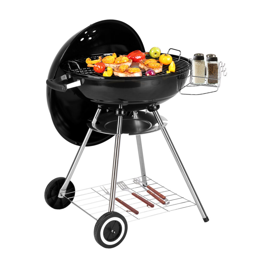 28-Inch Portable Charcoal Grill with Wheels and Storage Holder, Porcelain-Enameled Lid and Ash Catcher & Thermometer, Round Barbecue Kettle Grill Bowl Wheels for Outdoor Party Camping Picnic #SY-65389357 - Image 14