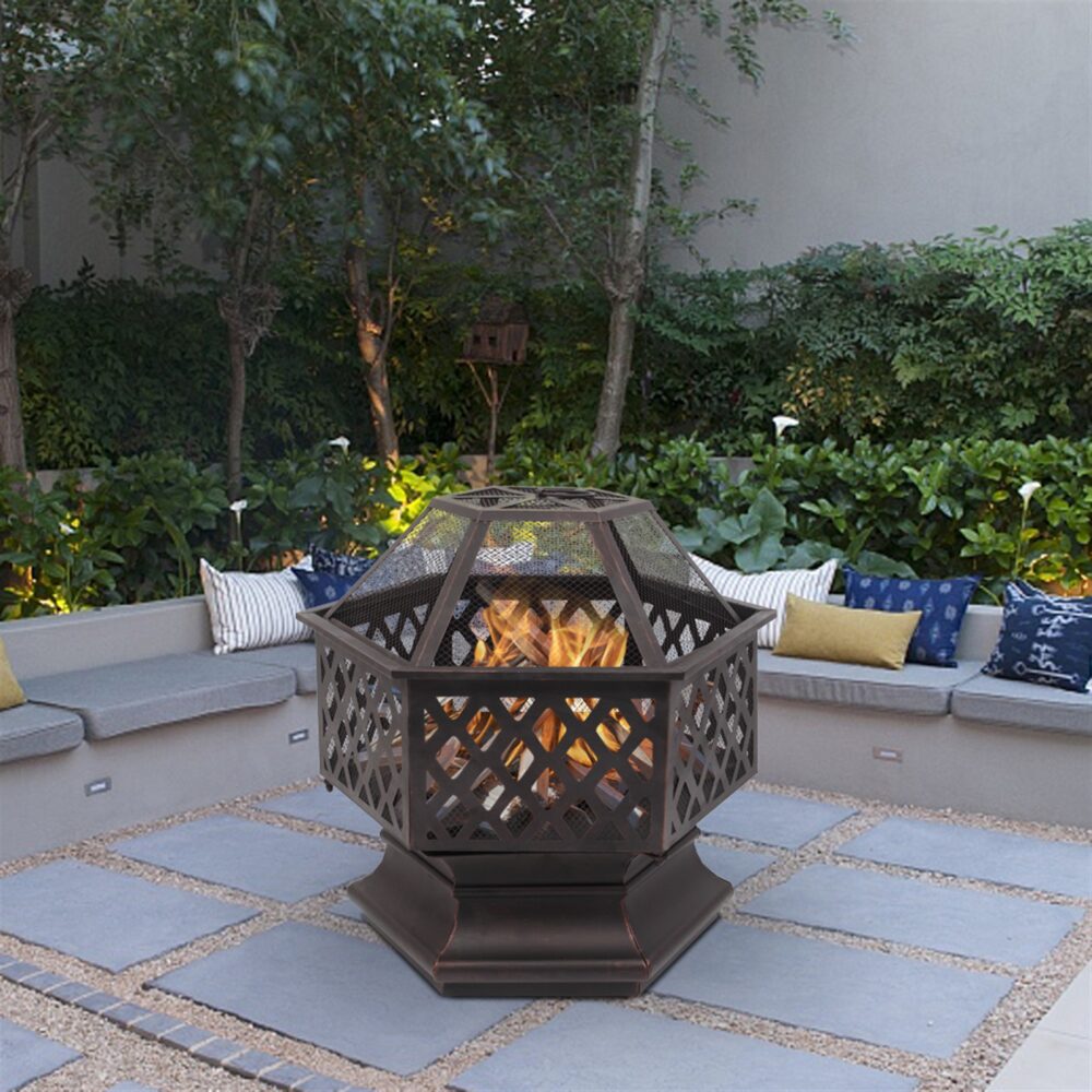 22" Hexagonal Shaped Iron Brazier Wood Burning Fire Pit Decoration for Backyard Poolside #SY-06542003 - Image 12