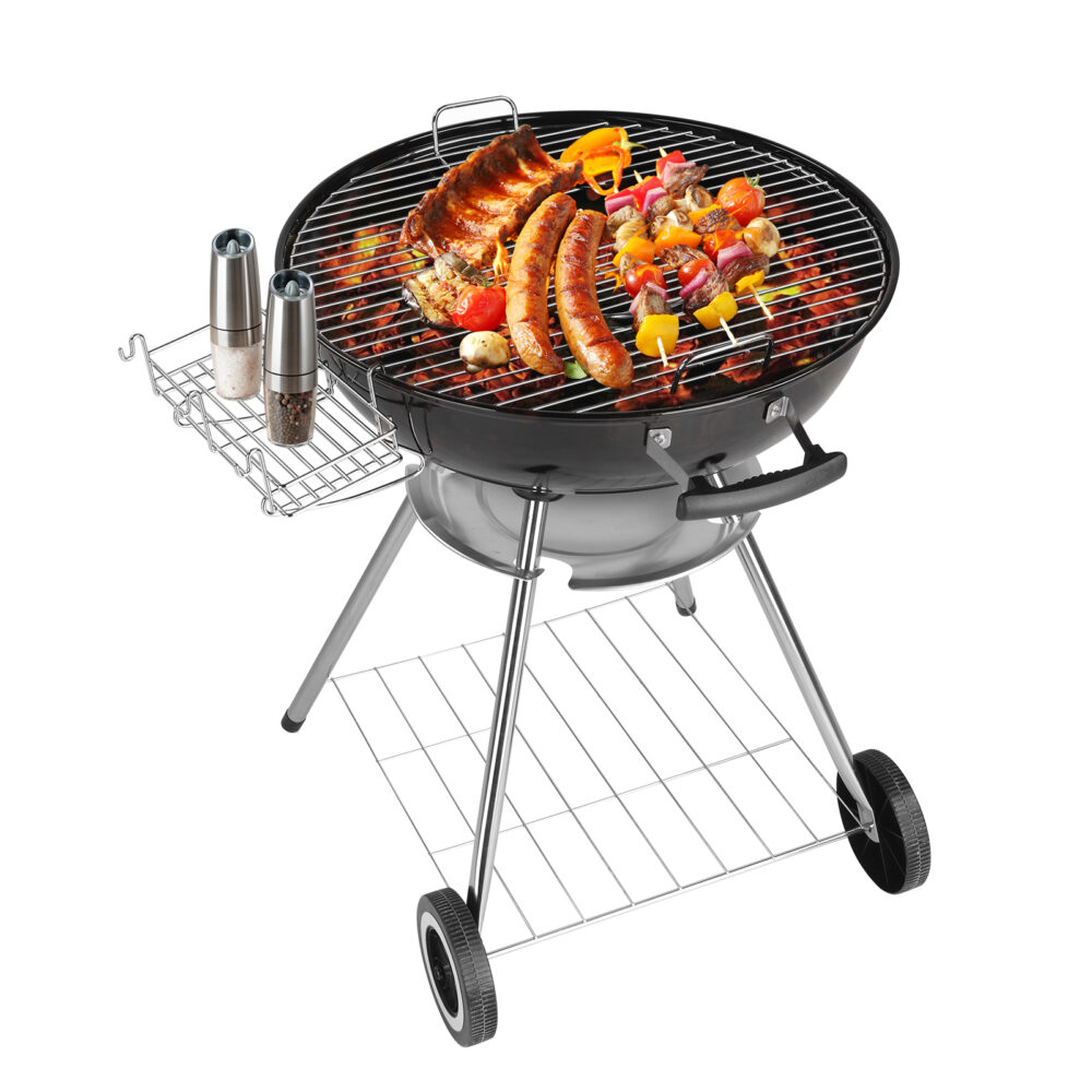 28-Inch Portable Charcoal Grill with Wheels and Storage Holder, Porcelain-Enameled Lid and Ash Catcher & Thermometer, Round Barbecue Kettle Grill Bowl Wheels for Outdoor Party Camping Picnic #SY-65389357 - Image 15