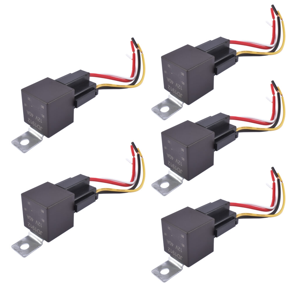 5 Piece 4 Pin SPDT DC 12V, 40/30 A Heavy Duty Automotive Relay with Wires & Harness Socket Set #JL06-49923759