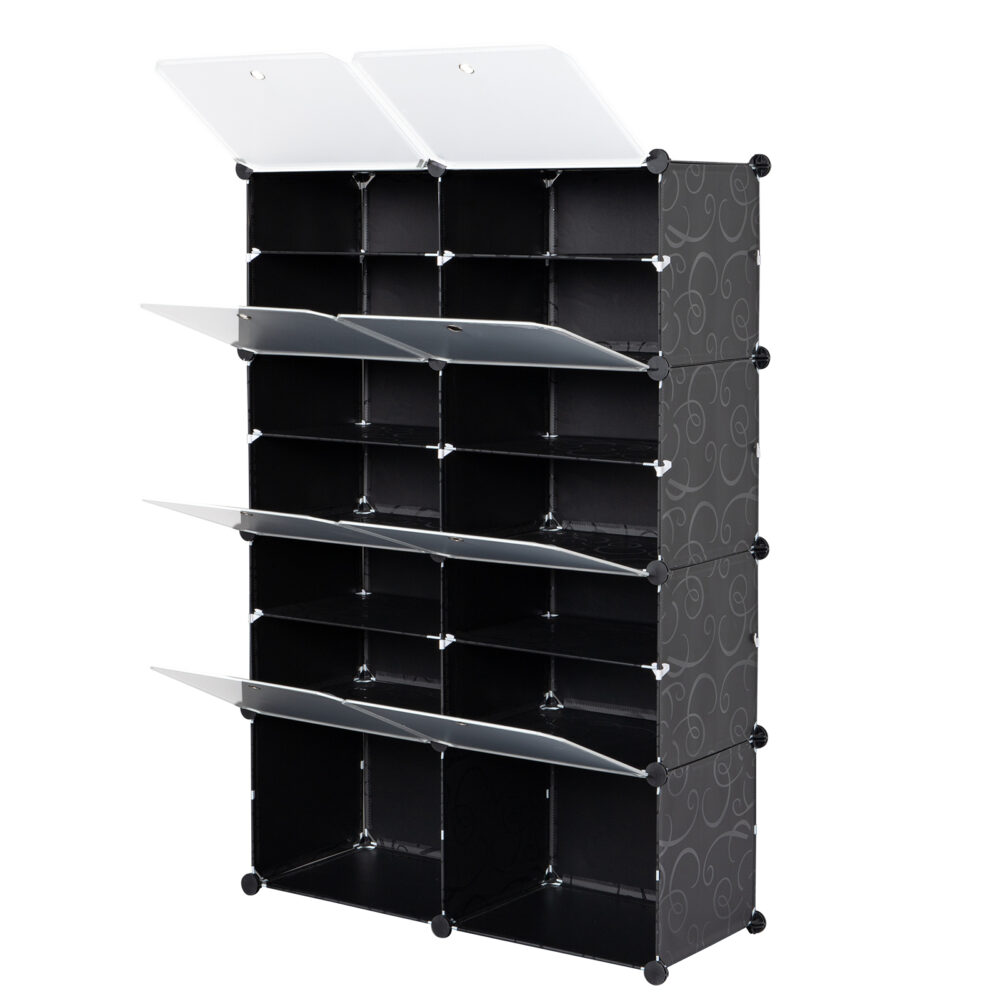 7-Tier Portable 28 Pair Shoe Rack Organizer 14 Grids Tower Shelf Storage Cabinet Stand Expandable for Heels, Boots, Slippers, Black #SY-95760738 - Image 14