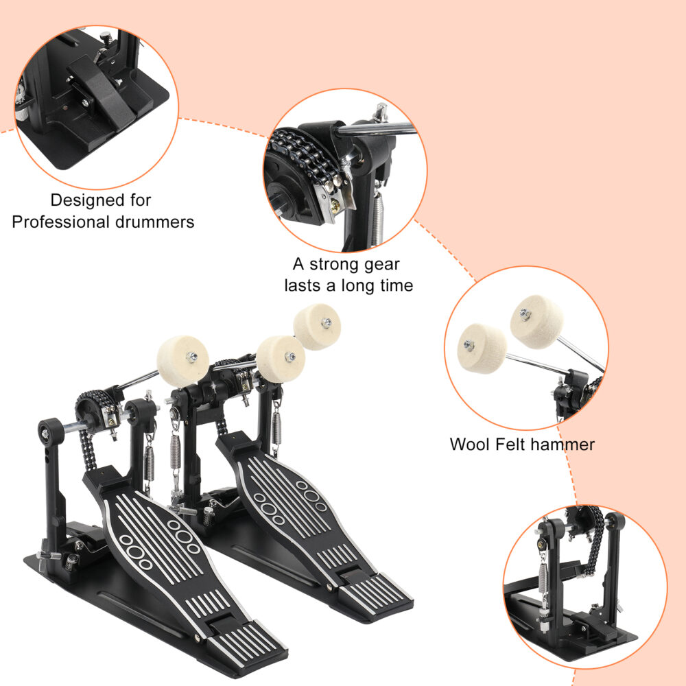 Wool Felt Hammer Double Drum Pedal Professional Double Bass Drum Pedal Black #JL06-99363475 - Image 19