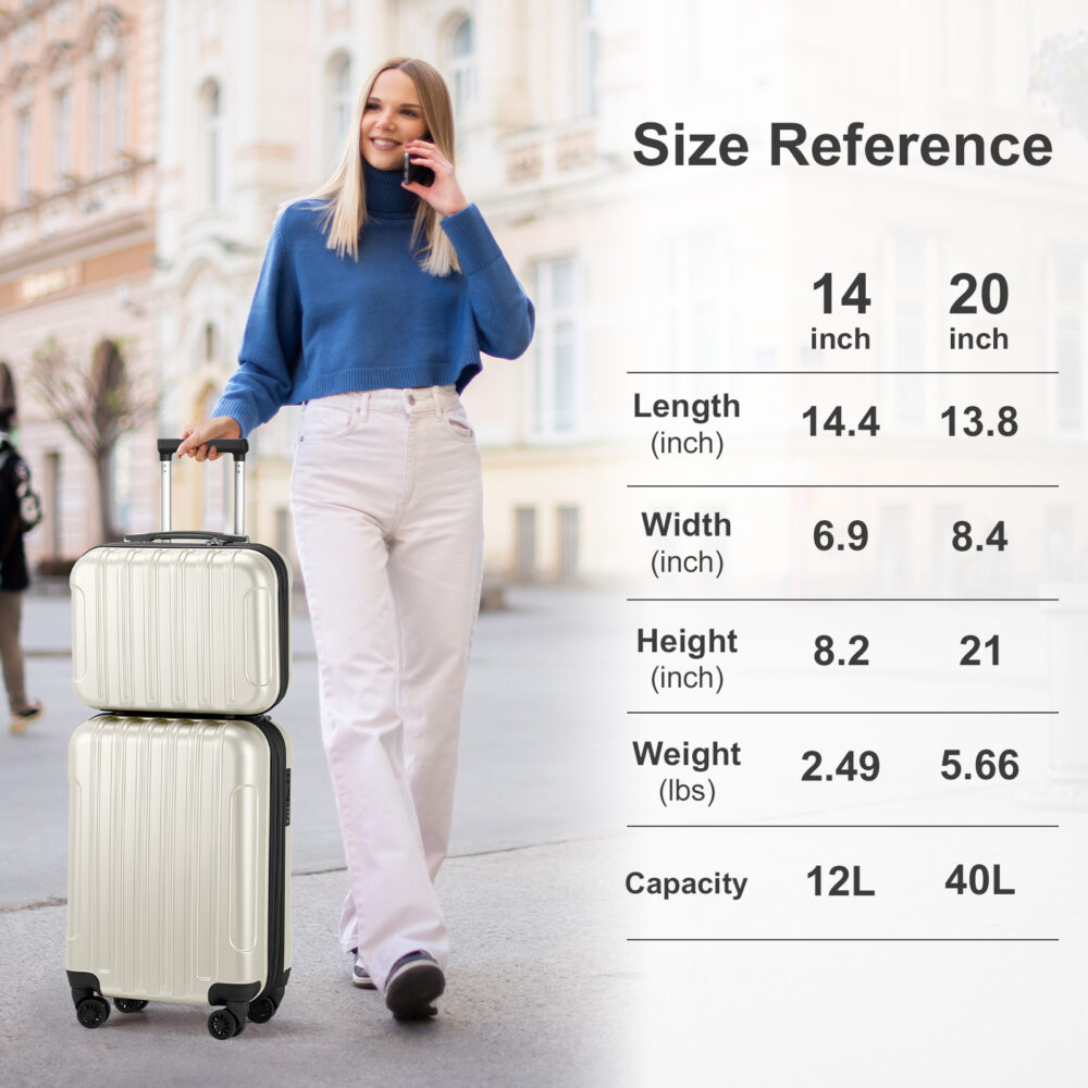 2 Piece Luggage Set, 20" Carry-On Expandble Luggage Hardside Lightweight Suitcase, 14" Mini Cosmetic Cases #SY-96436590 - Image 13