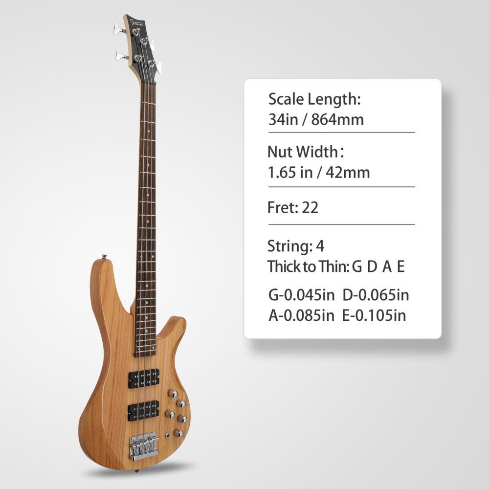 Glarry 44 Inch GIB 4 String H-H Pickup Laurel Wood Fingerboard Electric Bass Guitar with Bag and other Accessories Burlywood #JL06-51845818 - Image 13