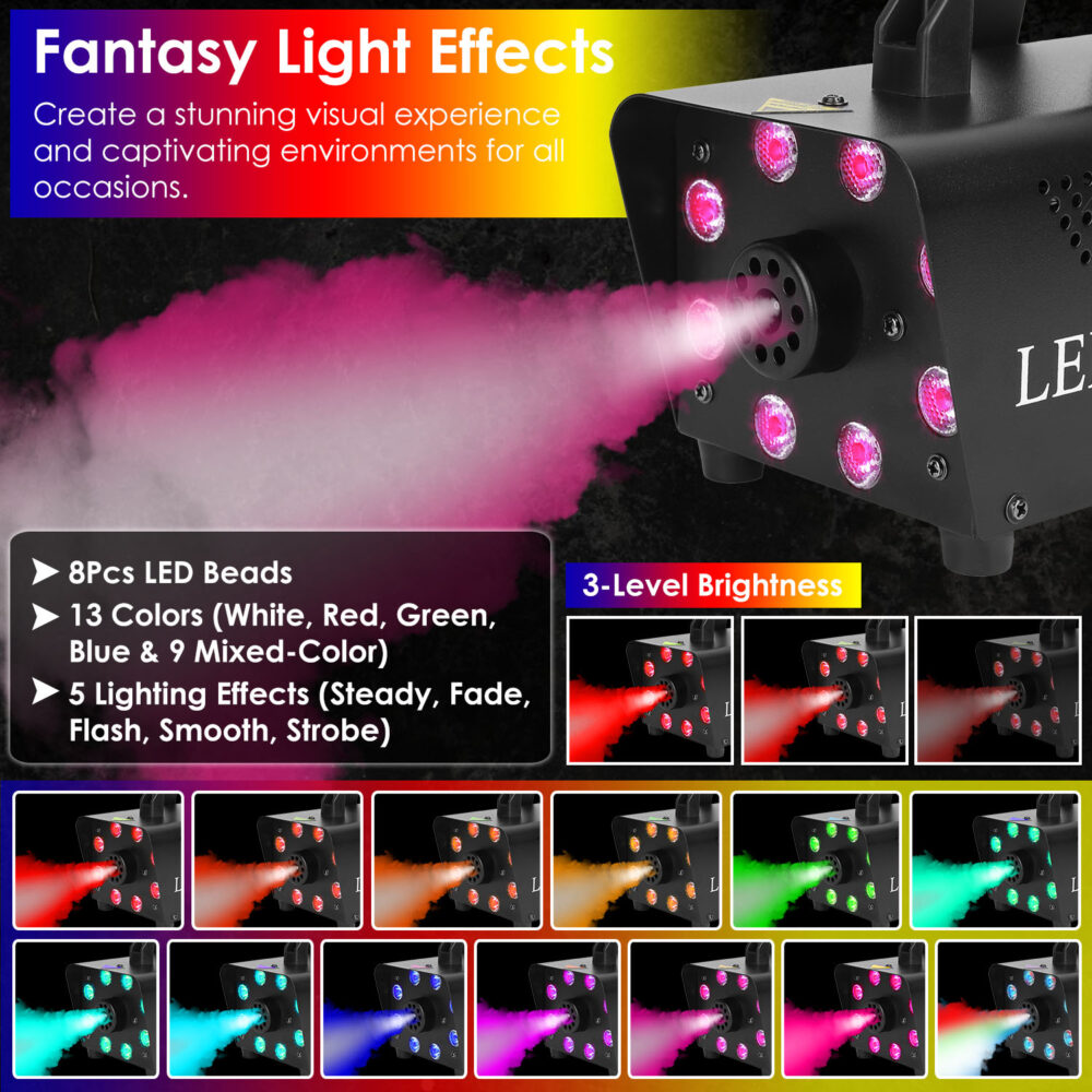 500W Fog Machine 2000CFM Colorful Smoke Machine with 8Pcs LEDs 5 Lighting Effects 3-Level Brightness #JL06-57011748 - Image 8