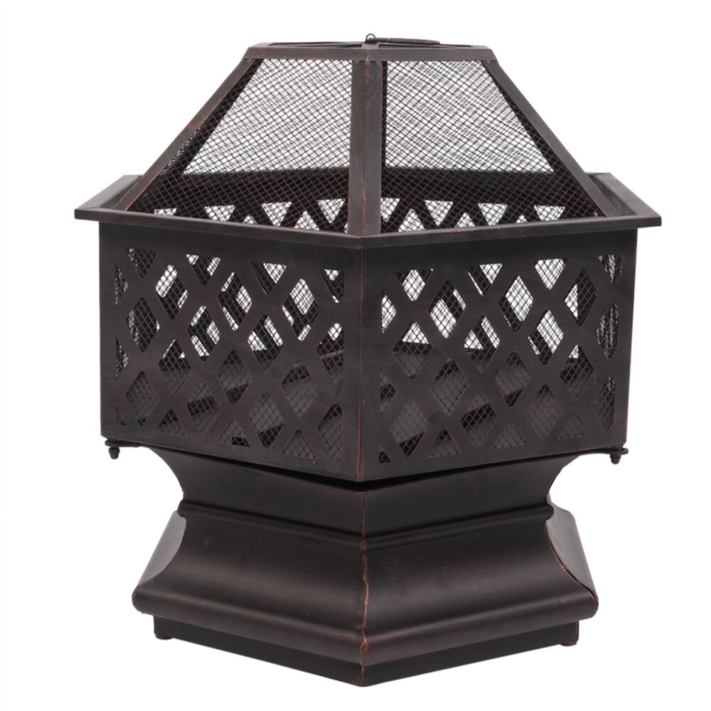 22" Hexagonal Shaped Iron Brazier Wood Burning Fire Pit Decoration for Backyard Poolside #SY-06542003 - Image 14