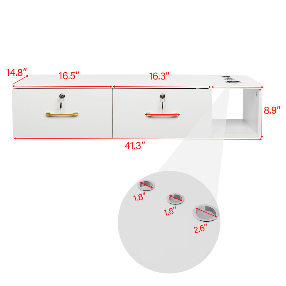 15cm E0 chipboard pitted surface, two drawers and three holes with lock, salon cabinet, white #JL06-39231790 - Image 14