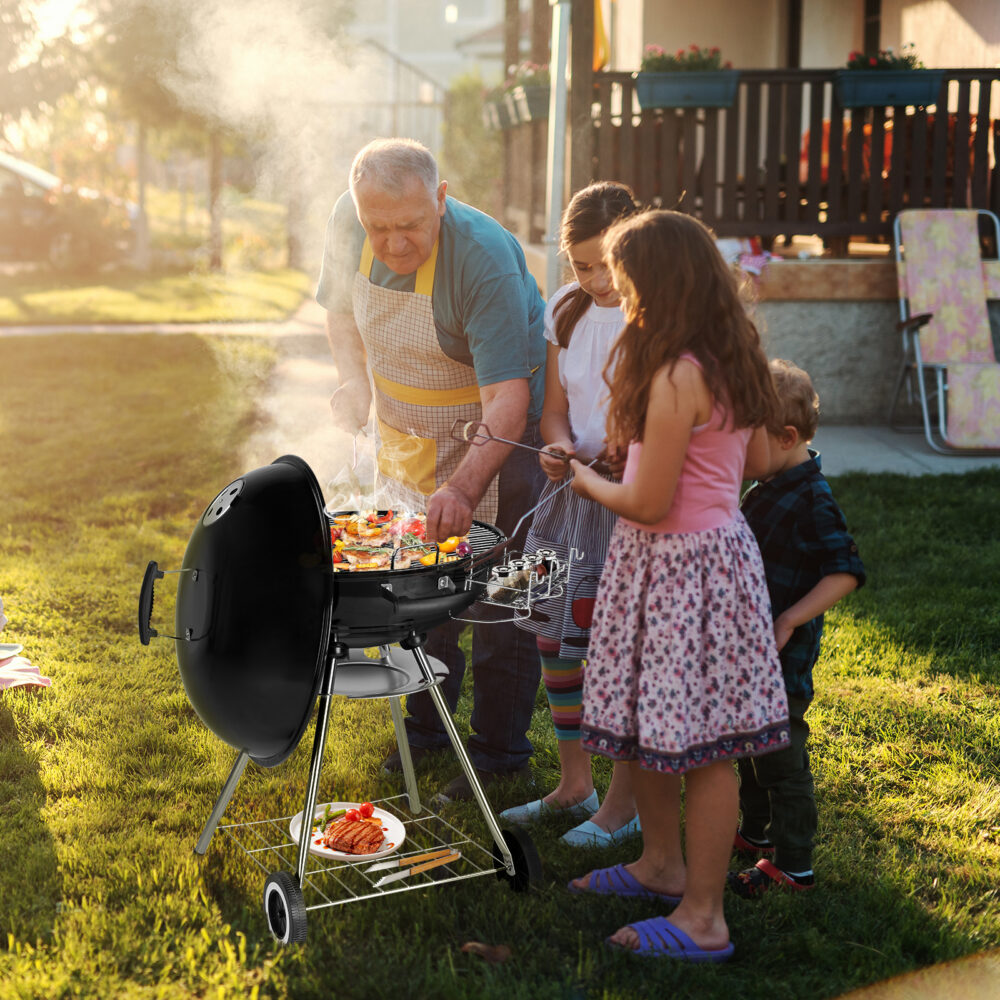 28-Inch Portable Charcoal Grill with Wheels and Storage Holder, Porcelain-Enameled Lid and Ash Catcher & Thermometer, Round Barbecue Kettle Grill Bowl Wheels for Outdoor Party Camping Picnic #SY-65389357 - Image 17